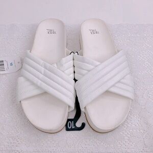 Time & True Slip on sandals White. size 10 quilted cross band Brand NEW NWT